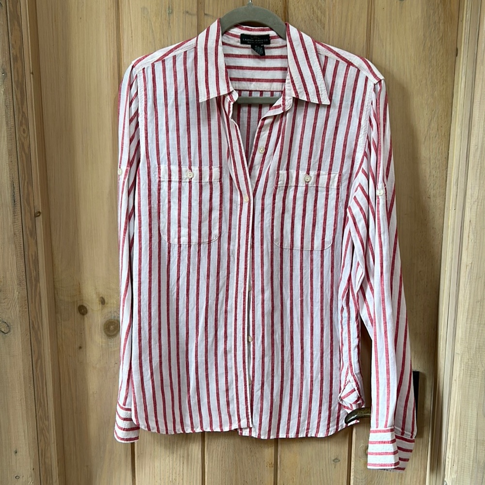 Ralph Lauren pinstripe 100% linen chambray top